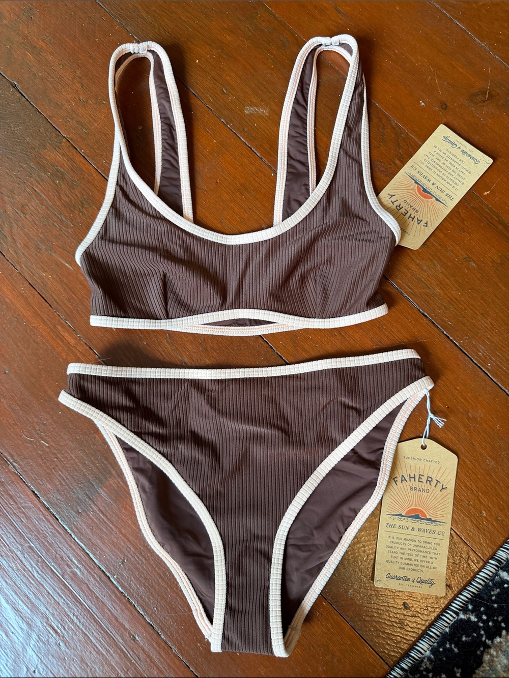 Faherty Brown Ribbed Bikini Set NWT